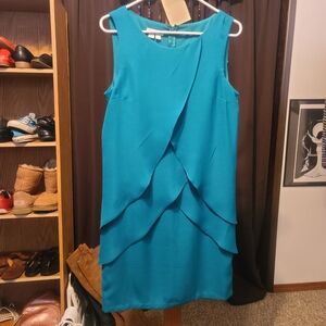 London Times Teal Layered Mini Dress